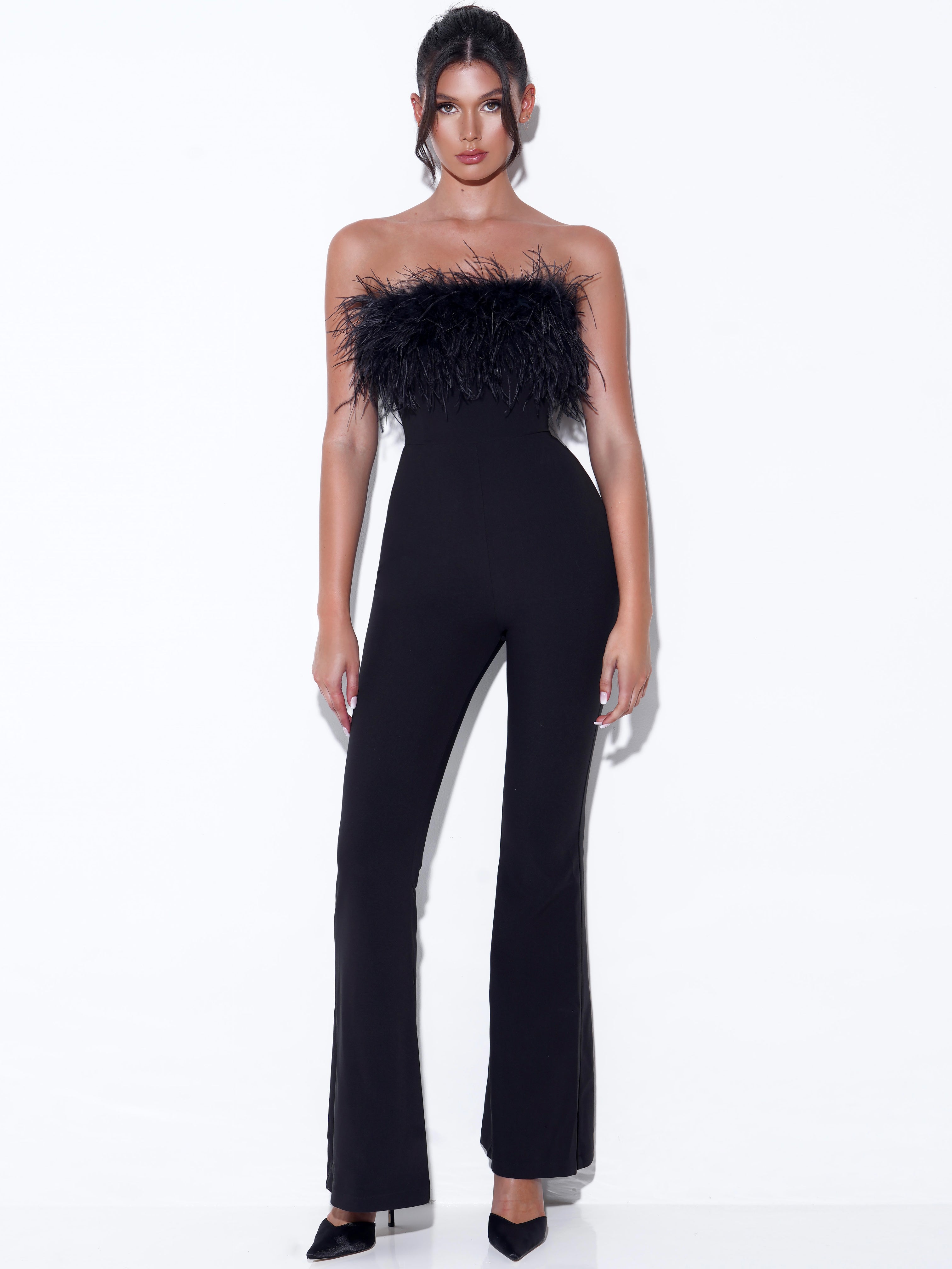 Antonia Bandeau Feather Bandage Jumpsuit