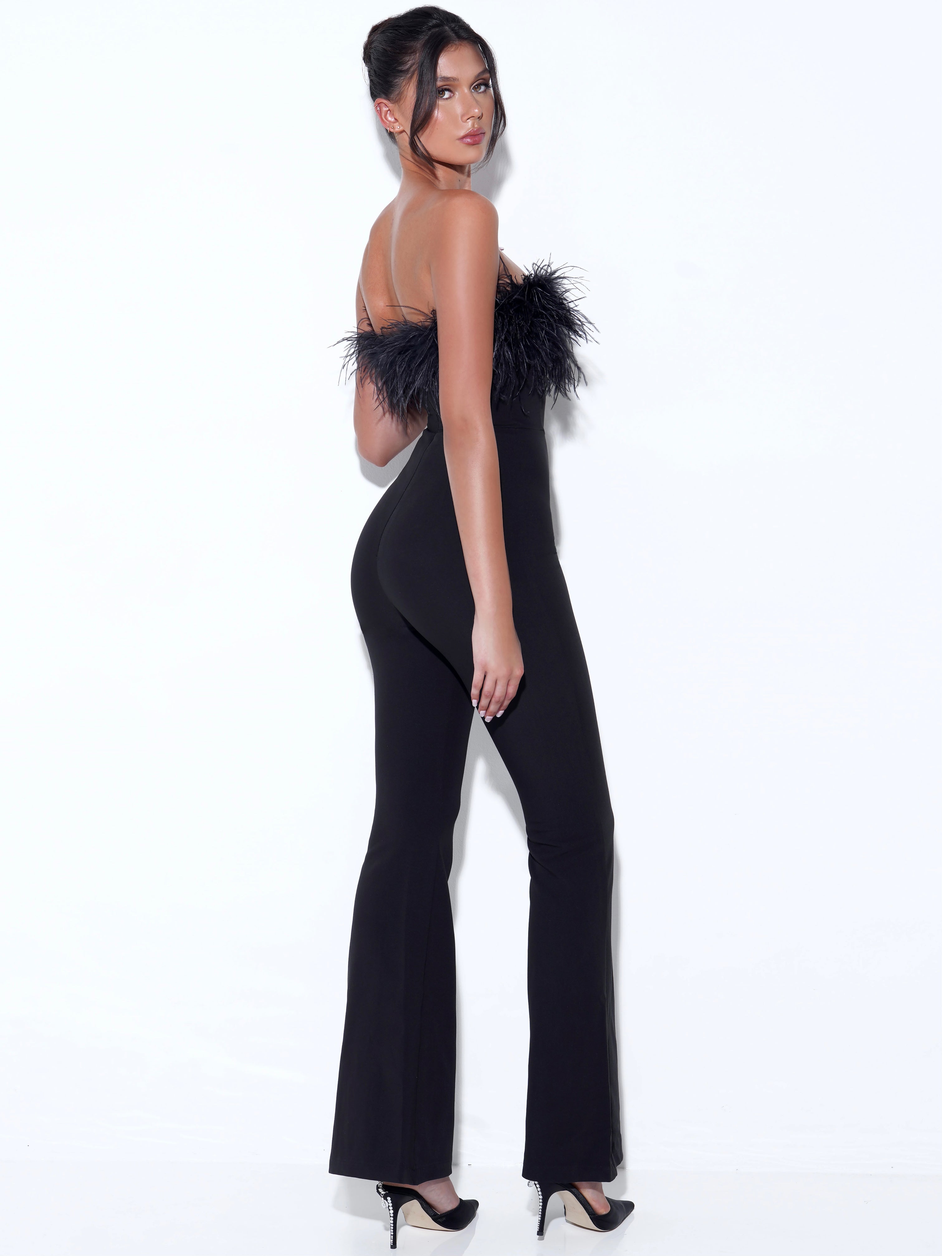 Antonia Bandeau Feather Bandage Jumpsuit