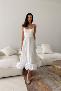 Maryam Flounce Bustier Midi Dress In Milk