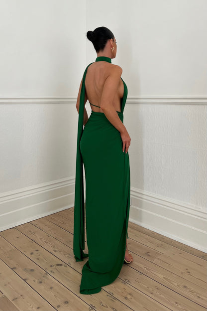 Verve Off-Shoulder Cutout Maxi Dress In Emerald
