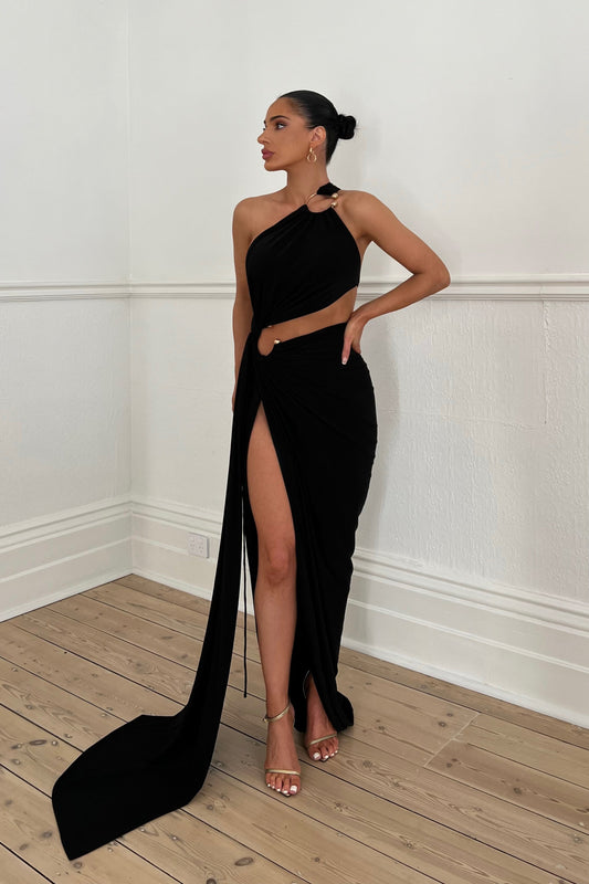 Verve Off-Shoulder Cutout Maxi Dress In Black