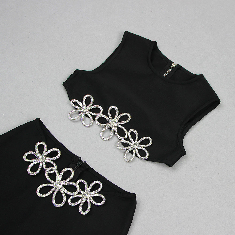 Kiwis Cutout Sleeveless Hot Rhinestone Set