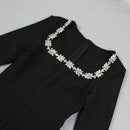 Kellie Long Sleeve Crystal Neckline Jumpsuit In Black