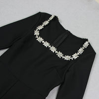 Kellie Long Sleeve Crystal Neckline Jumpsuit In Black