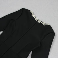 Kellie Long Sleeve Crystal Neckline Jumpsuit In Black