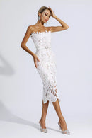 Malani Floral Lace Midi Dress In White