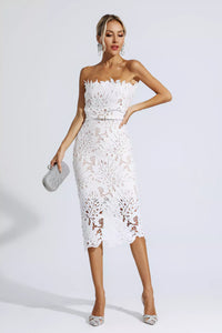 Malani Floral Lace Midi Dress In White
