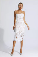 Malani Floral Lace Midi Dress In White