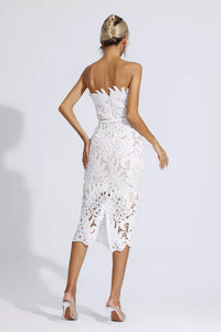 Malani Floral Lace Midi Dress In White