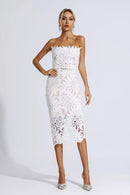 Malani Floral Lace Midi Dress In White