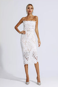 Malani Floral Lace Midi Dress In White
