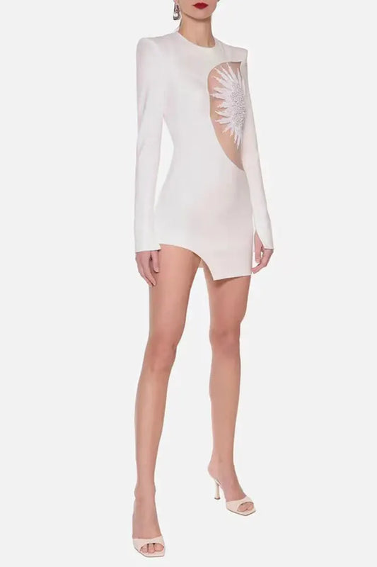 Izara Long Sleeve Embellished Bandage Dress In White