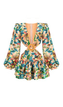 Basil Long Sleeve Cutout Mini Dress In Multicolor