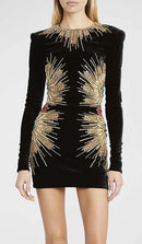 Nylea Long-Sleeve Embellished Mini Dress In Black
