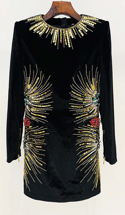 Nylea Long-Sleeve Embellished Mini Dress In Black