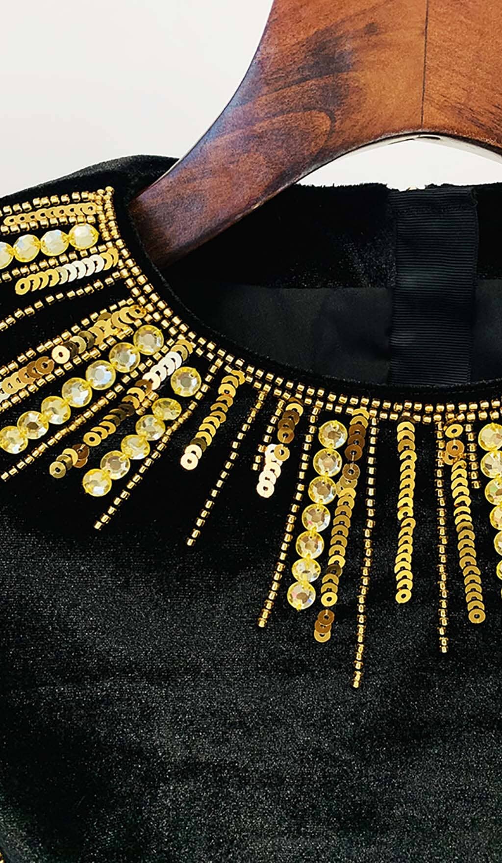 Nylea Long-Sleeve Embellished Mini Dress In Black