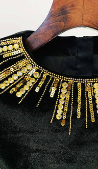 Nylea Long-Sleeve Embellished Mini Dress In Black