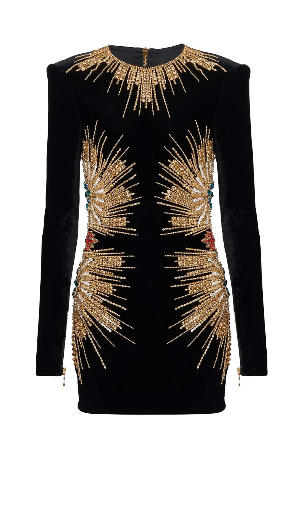 Nylea Long-Sleeve Embellished Mini Dress In Black