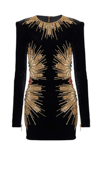 Nylea Long-Sleeve Embellished Mini Dress In Black