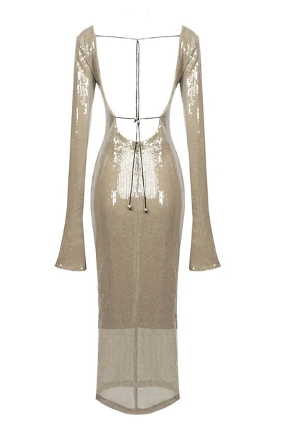 Louisa Apricot Sequin Maxi Dress