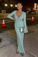 Louisa Teal Sequin Maxi Dress