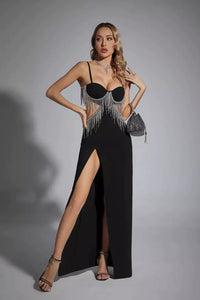 Klauda Black Diamante Maxi Dress