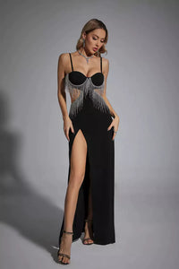 Klauda Black Diamante Maxi Dress