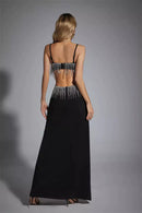 Klauda Black Diamante Maxi Dress
