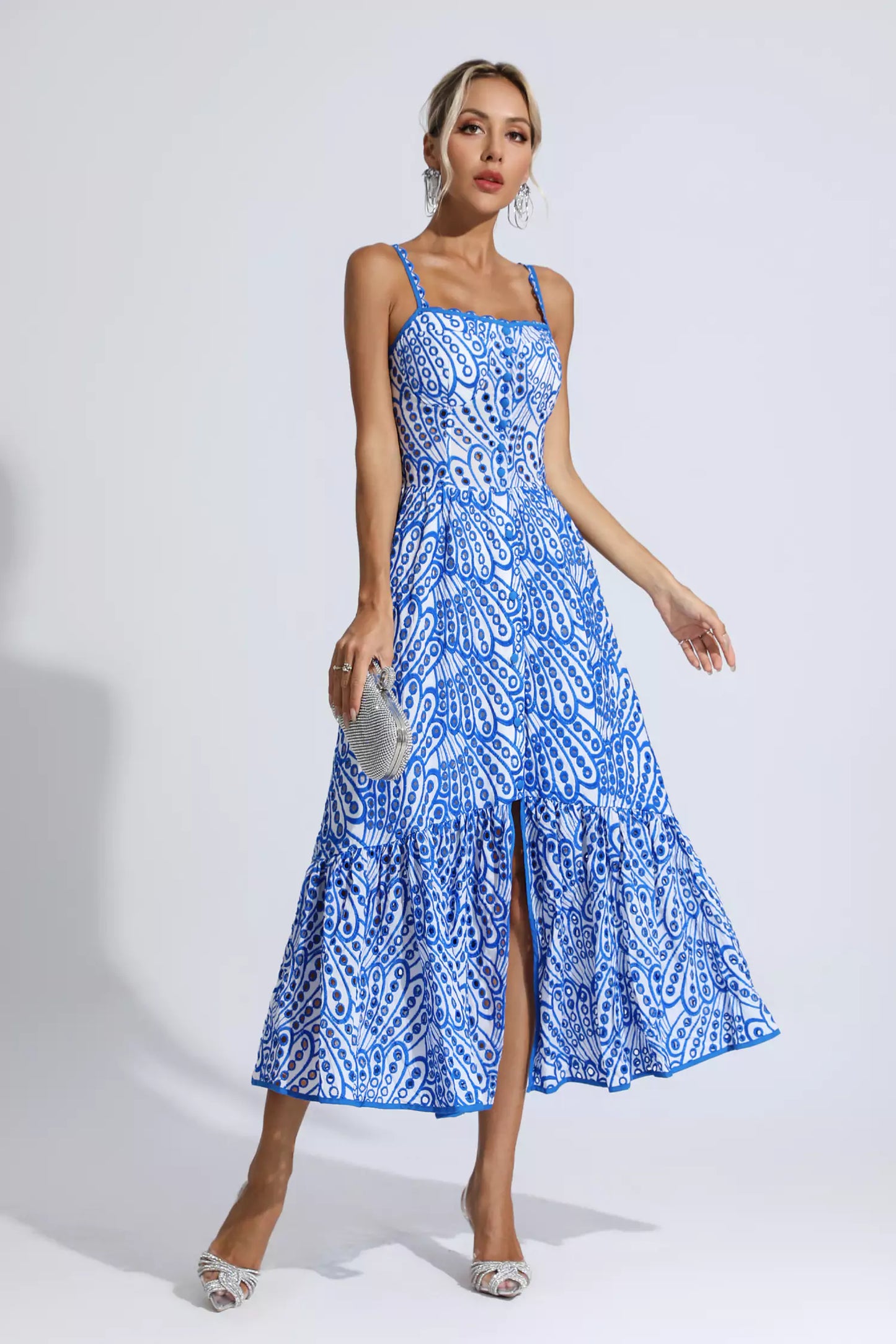 Finch Printed Maxi Dress In Blue