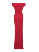 Cupid Slash Neck Pleated Maxi Dress In Red