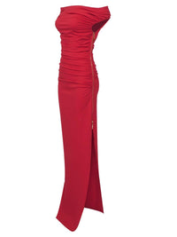 Cupid Slash Neck Pleated Maxi Dress In Red
