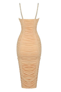 Rikiny Nude Strappy Sequins Embellished Mesh Midi Dress