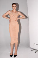 Rikiny Nude Strappy Sequins Embellished Mesh Midi Dress