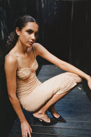 Rikiny Nude Strappy Sequins Embellished Mesh Midi Dress