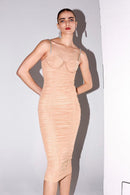 Rikiny Nude Strappy Sequins Embellished Mesh Midi Dress