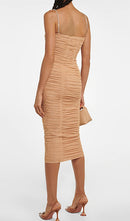 Rikiny Nude Strappy Sequins Embellished Mesh Midi Dress