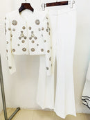 Jeneen Embellished Beaded Jacket Set In White