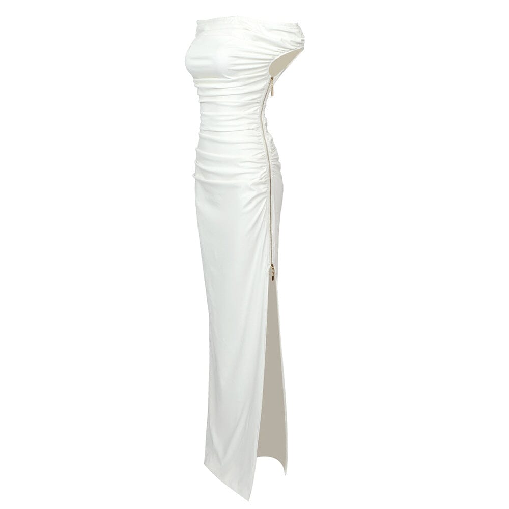 Cupid Slash Neck Pleated Maxi Dress In White