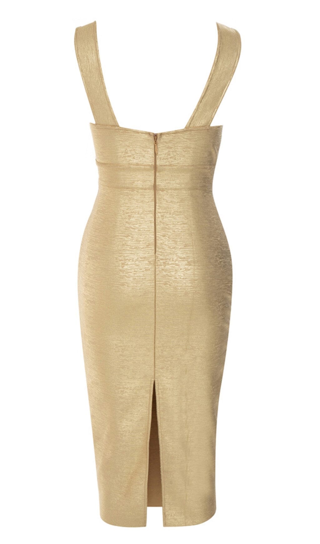 Beyza Plunge Mesh Bandage Midi Dress In Gold