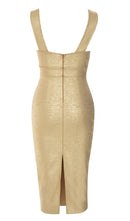 Beyza Plunge Mesh Bandage Midi Dress In Gold
