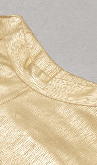 Beyza Plunge Mesh Bandage Midi Dress In Gold