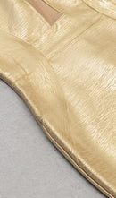 Beyza Plunge Mesh Bandage Midi Dress In Gold
