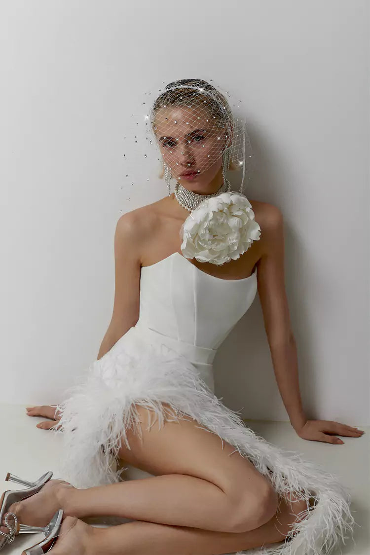 Maylene White Feather Dress Night Novas Maylene White Feather Dress Night Novas