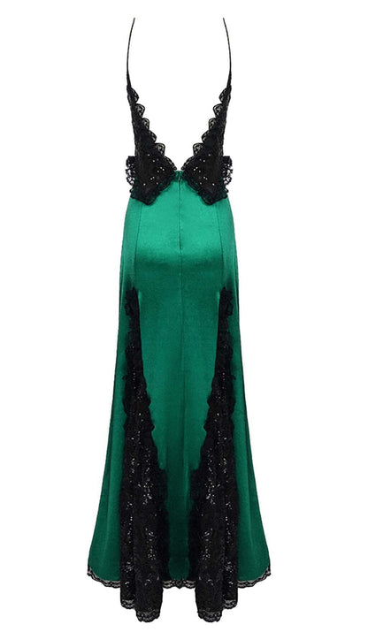 Lori Ruffled Silk Satin Maxi Dress In Green