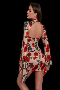 Rose Print Satin Mini Dress