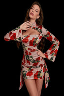 Rose Print Satin Mini Dress