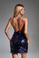 Rulia Black Sequin Backless Mini Dress
