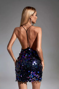 Rulia Black Sequin Backless Mini Dress