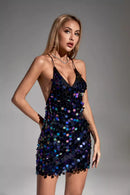 Rulia Black Sequin Backless Mini Dress