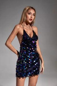 Rulia Black Sequin Backless Mini Dress